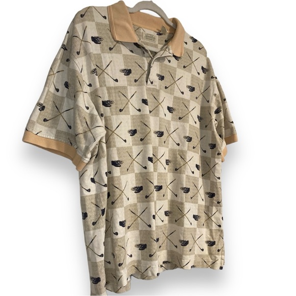 Mens Vintage St. John's Bay Cream and Tan Golfer Golf Club Polo Shirt Size XL - Picture 17 of 17